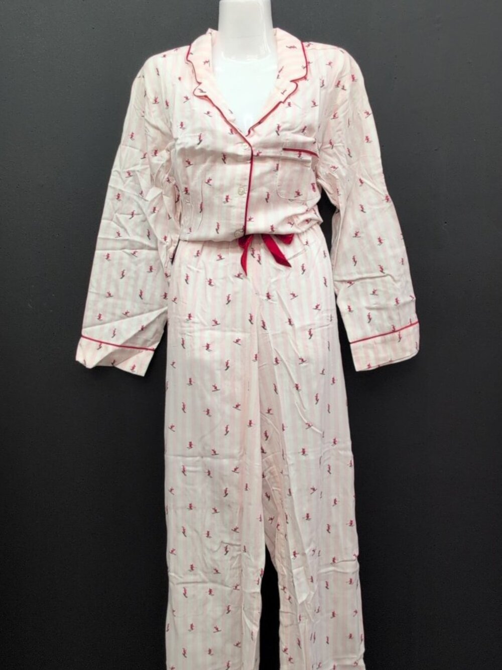 Victoria Secret Cotton Flannel Long Pajama Set Medium Coconut White Vs Skiers